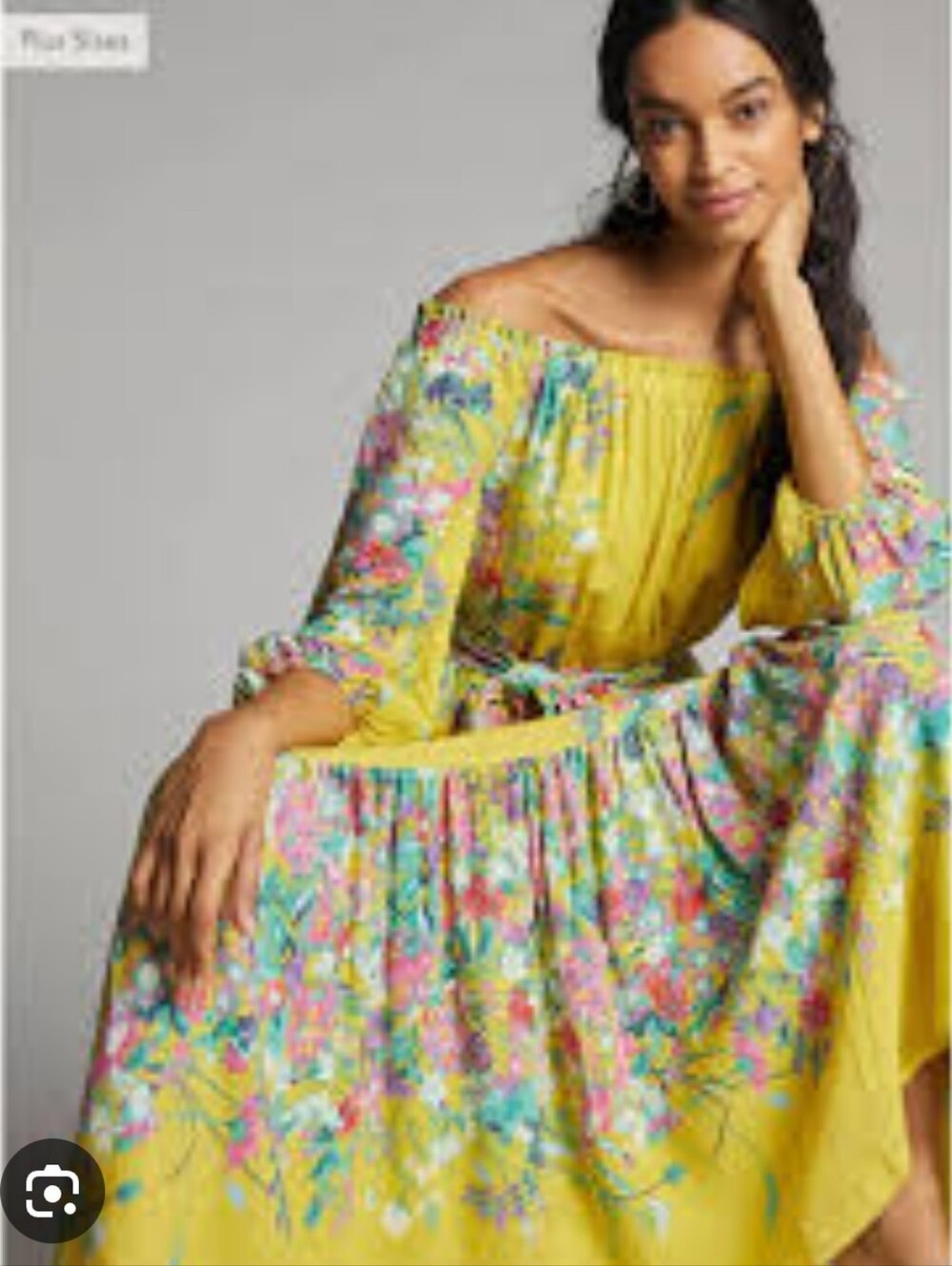 Anthropologie Yellow Floral Off-Shoulder Midi Dress
